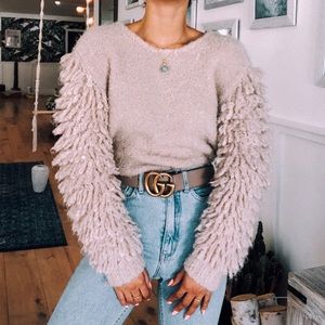 Neiman Marcus Wool “Feather” Sleeve Sweater